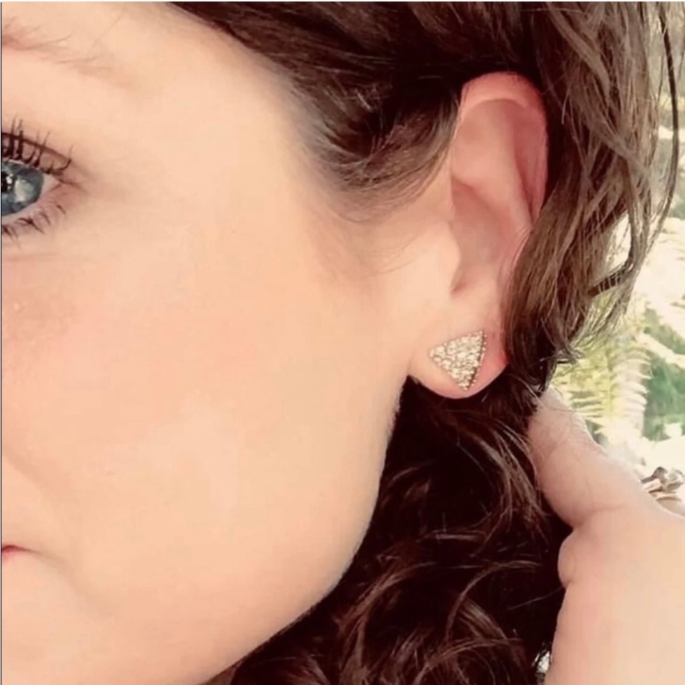 New | Park Lane Cleo Earrings Golden Pyramids Encrusted with Mini Crystals - Picture 2 of 5
